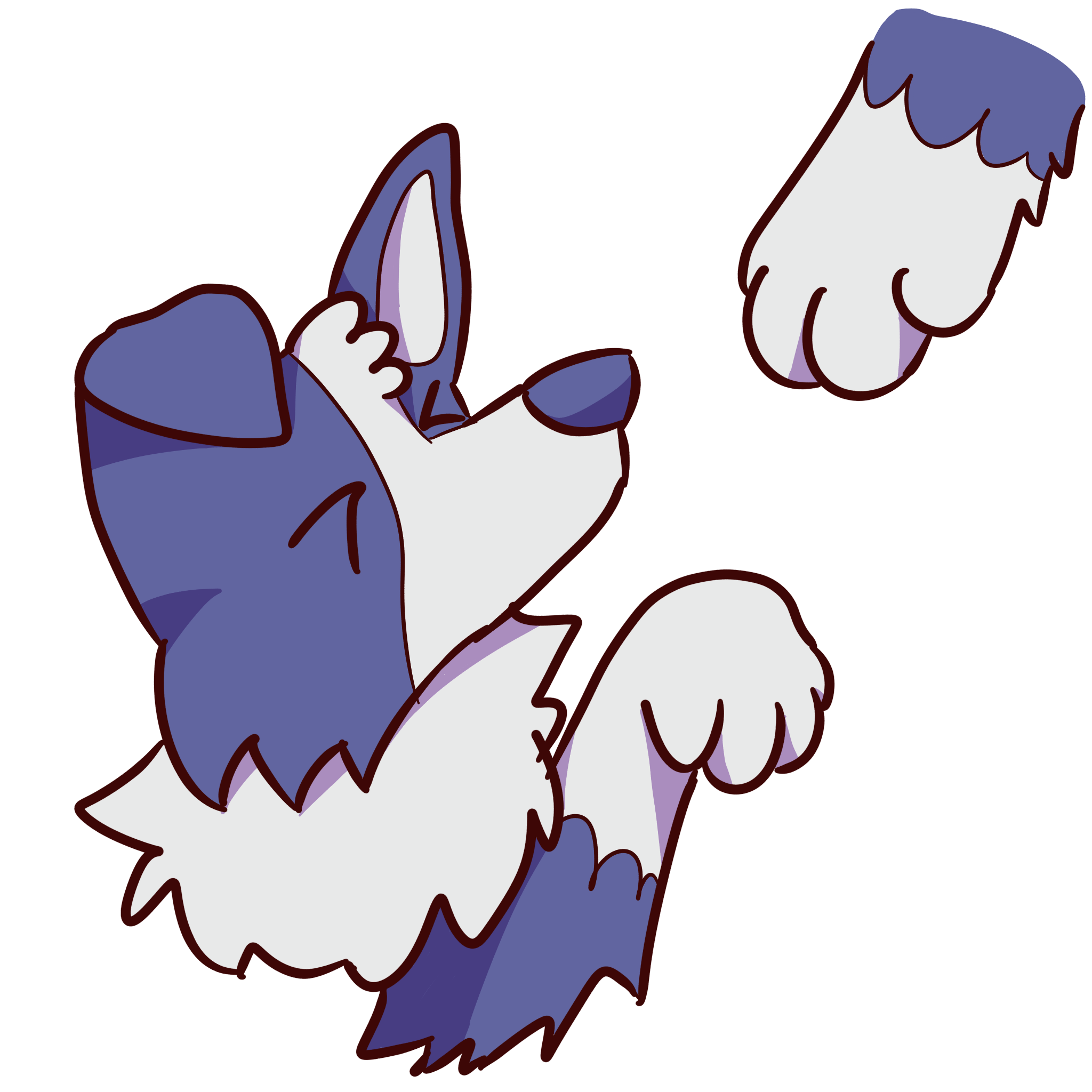 a blue dog reaches up at a paw